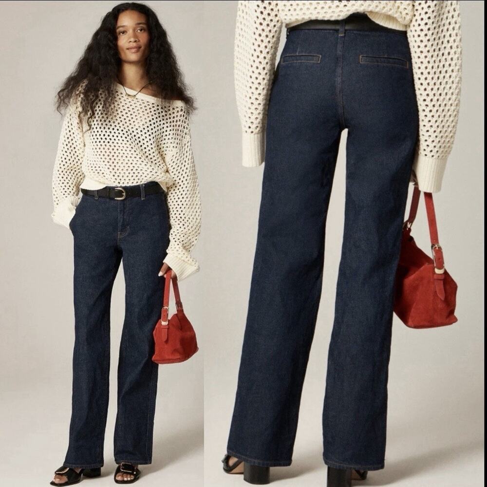 J.Crew '96 slim Wide Denim Trouser Re-Imagined Jeans Dark Wash Sz 28 preppy chic - Picture 5 of 12